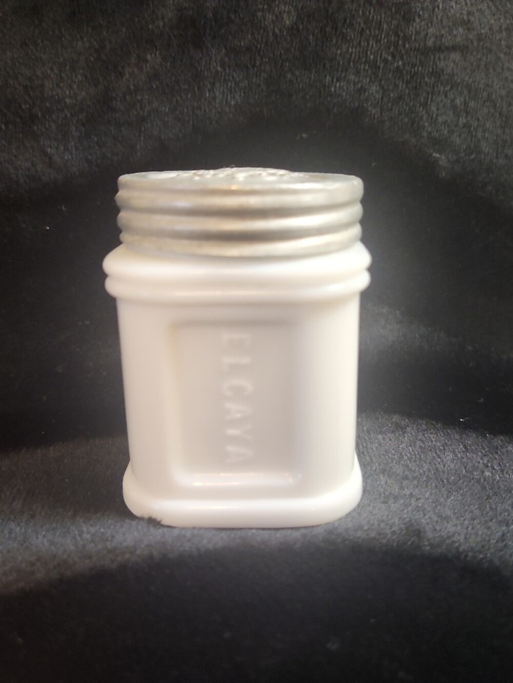 Vintage Antique Elcaya Milk Glass Jar With Metal Lid 3"H Vanity Jar Display